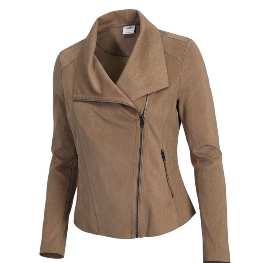 Mote Faux Suede Moto Jacket Tan Asymmetrical Zip Soft Boho Layering Fall Chic